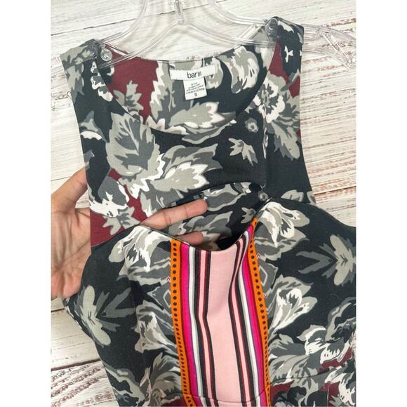 Macy's Bar III Women's Floral Striped Cutout Fit & Flare Skater Dress Small - Picture 5 of 10